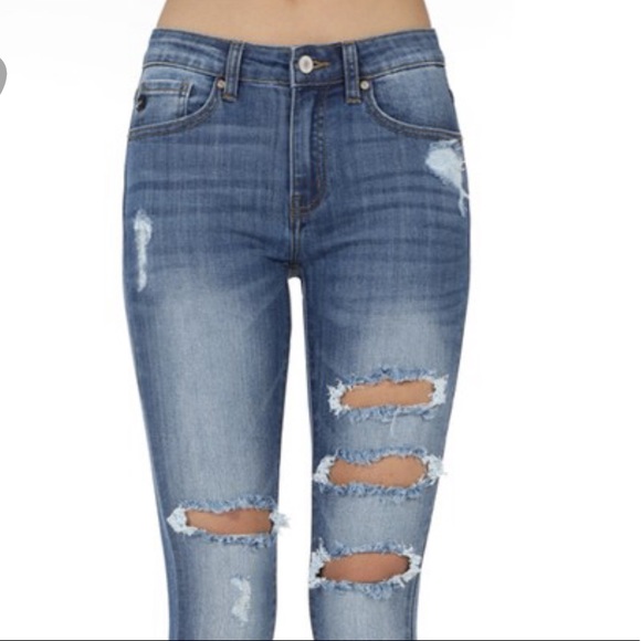 KANCAN NEW‼️DISTRESSED RIPPED ANKLE SKINNY- JEANS - Picture 6 of 7